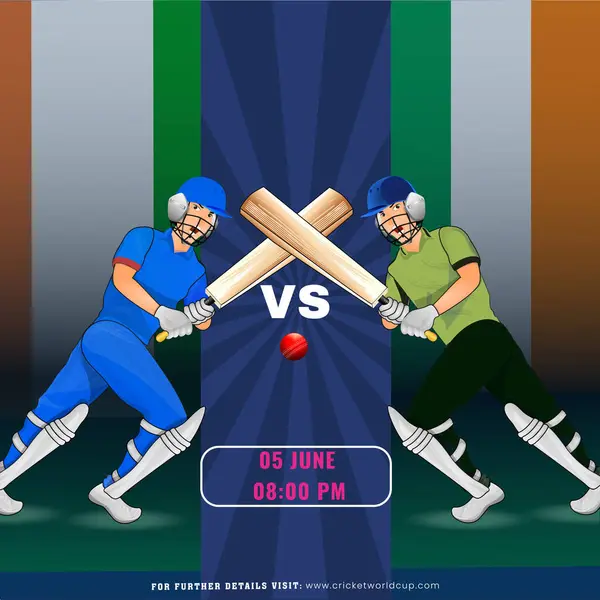 Cricket Match India Ireland Team Batsman Players Character National Flag Grafică vectorială