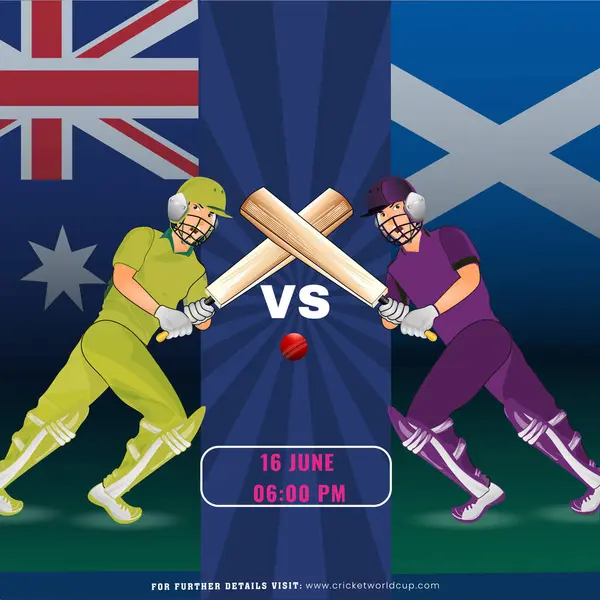 Cricket Match Australia Scotland Team Batsman Players Character National Flag Стоковая Иллюстрация
