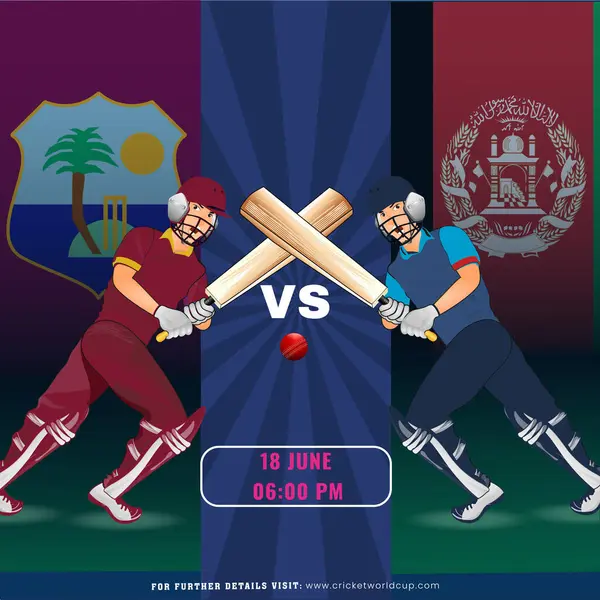 Крикетный Матч Между Вест Индией Афганистаном Команда Своими Игроками Бэтсменами Стоковый вектор