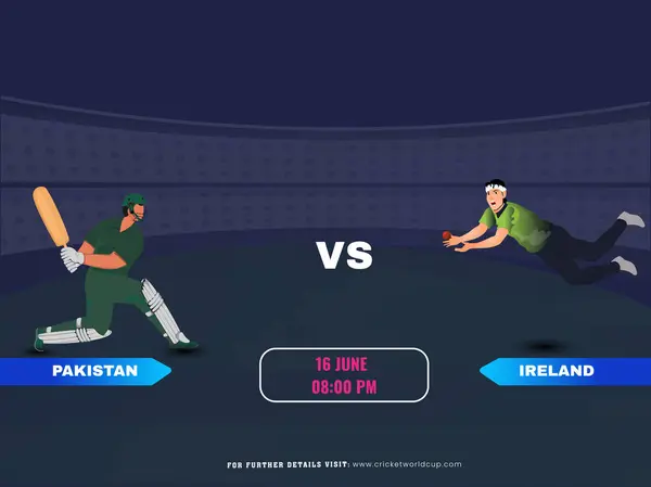 Cricket Match Pakistan Ireland Team Batsman Bowler Player Characters Vector de stoc