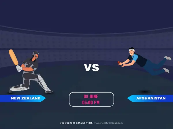 Cricket Match New Zealand Afghanistan Team Batsman Bowler Player Characters Stok Vektor