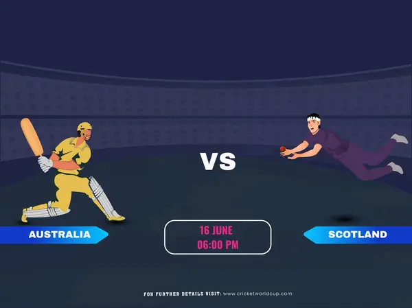 Cricket Match Australia Scotland Team Batsman Bowler Player Characters Grafică vectorială