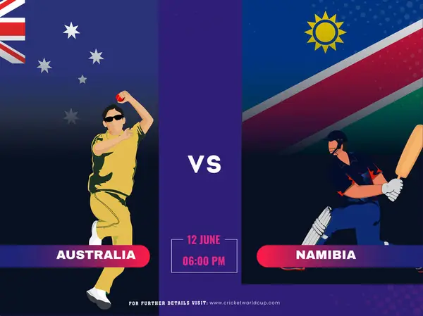 Матч Крикету Между Сборными Австралии Намибии Своим Бэтсменом Персонажами Боулинга Стоковая Иллюстрация