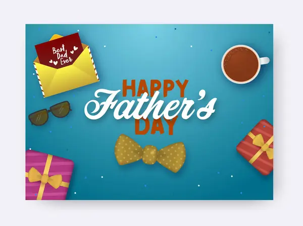Happy Father Day Concept Top View Envelope Eyeglasses Bow Tie Стоковая Иллюстрация