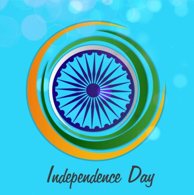 Hindistan 'ın Bağımsızlık Günü kutlamaları için mavi zemin üzerinde ulusal bayrak halkaları ile çevrili şık Ashoka Çarkıfeleği.