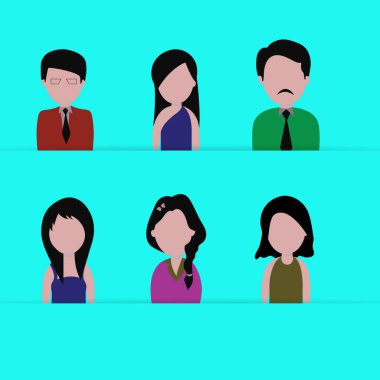 Altı kişilik karakter işadamı ve iş kadını vektör illüstrasyonu.