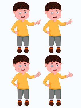 Farklı eller pozisyonunda duran küçük bir çocuğun karakteri..