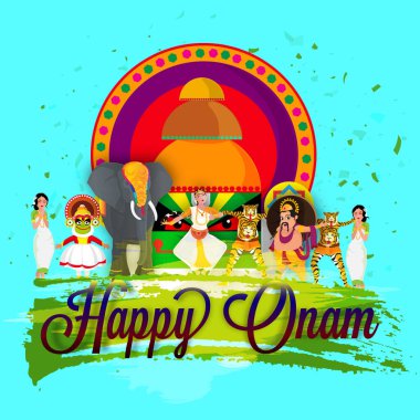 Onam Celebration Background with Showing Culture and Tradition of Kerala, Can Be Used as Greeting Card. clipart