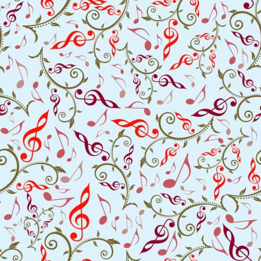 Düz Biçim Renkli Müzik Notaları Deseni Arkaplanı.