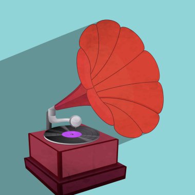 Mavi Arkaplanda Ayrı Gramofon Elementi.
