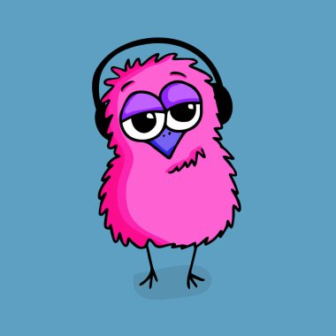 Mavi Arkaplanda Kulaklık Giyen Pembe Çizgi Fıstık.