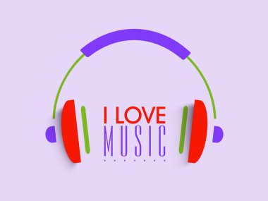 Kulaklıklı Müzik Metnini Seviyorum Pastel Mavi Arkaplan Çizimi.