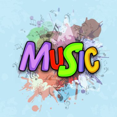 Soyut Mavi Notalar Arkaplanındaki Renkli Müzik Metni.