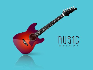 Mavi Arkaplanda Gitarlı Müzik Melodisi Posteri Tasarımı.