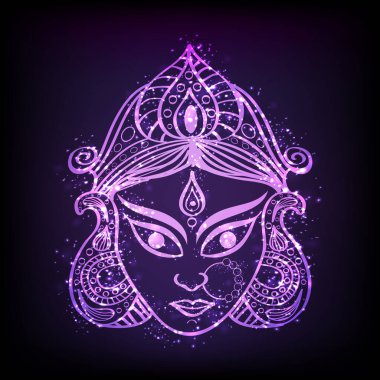 Karanlık Arkaplanda Işıklı Yaratıcı Tanrıça Durga Surat.