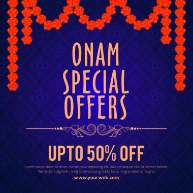  Onam Satılık Poster Tasarımı Mavi Arkaplanda Çiçek Çelengi Tasarımı.