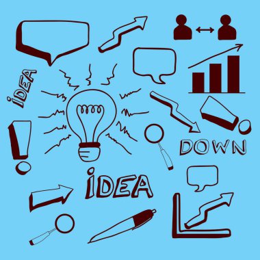 Mavi Arkaplanda Doodle Stili İş Deseni.