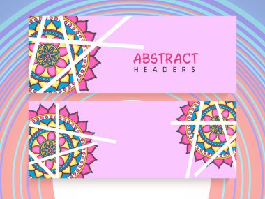 Mandala Süslemeleri ile süslenmiş Sosyal Medya Bayrağı veya Başlık Seti ve Boşluğu Kopyala.