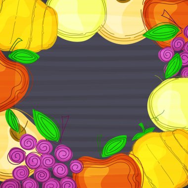 Renkli Lezzetli Çeşitli Meyveler Arkaplanı ve Arkaplanınız İçin Yer. Poster, Şablon ve Tebrik Kartı Tasarımı.