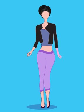 Yeni Moda Trend İçin Yüzsüz Genç Kız Çizgi Filmi Ceketi ve Pantolonu Giyiyor.