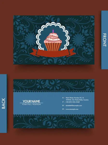 stock vector Blue Business Card Design with Floral Ornament and Double-Side for Bakery.