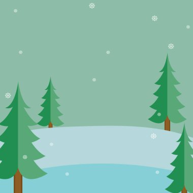 Harika kar yağışı Noel ağacı manzarası Mutlu Noeller ve Mutlu Yeni Yıl vektör ilüstrasyonları için arka plan.