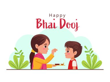 Ağabeyinin Alnına Tilak Uygulayan Hintli Kız Kardeş Mutlu Bhai Dooj Festivali 'nde, tebrik kartı olarak kullanılıyor..