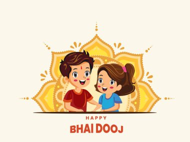 Vector Illustration of Indian Brother and Sister Celebrating Happy Bhai Dooj Festival, Can Be Used for Greeting Card. clipart