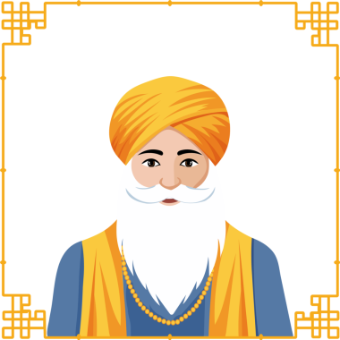 Guru Nanak Jayanti karşılama kartı ve Guru Nanak Dev Ji Karakteri PNG Arkaplanda ve Boşluğu Kopyala.