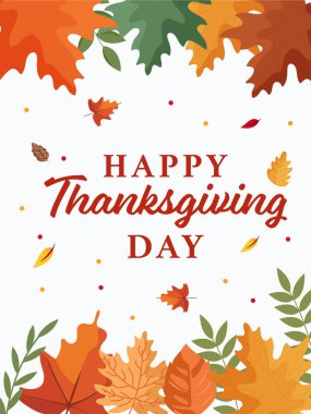 Mutlu Şükran Günü Tebrik Kartı Beyazların Arkaplanındaki Sonbahar Yaprakları ile süslenmiş.