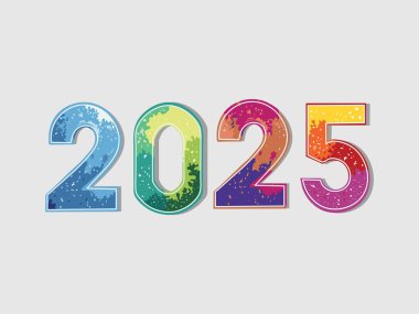 Mutlu Yeni Yıl Vektör İllüstrasyonu için Renkli Sıçrama 2025 Numarası.