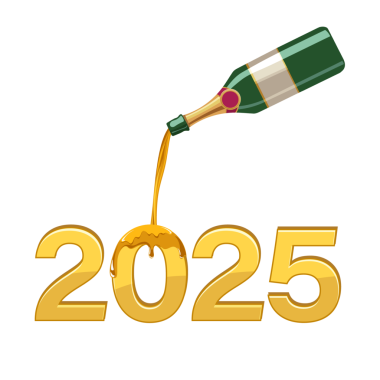 Mutlu Yıllar Png Vektörü için 2025 numaralı şampanyanın resmedilmesi.