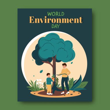 Dünya Çevre Günü Postası Bir Baba ve Oğlu Birlikte Sağlıklı Yaşam İçin Bitkileri Sulamak ya da Geleceği Korumak İçin.