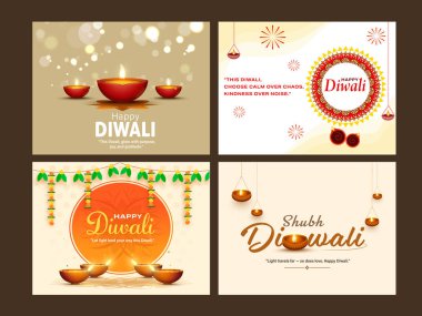 Aydınlatılmış Yağ Lambalarıyla Mutlu Diwali Festivali Posteri.