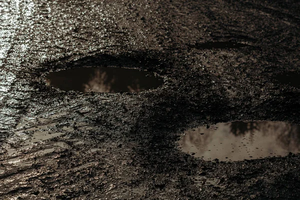 Dark Muddy Road Background Tire Traces Dirty Ground — Stock Photo, Image