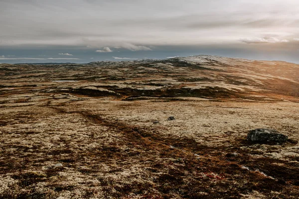 Ciemny Nastrojowy Północny Krajobraz Ścieżka Góry Rogne Norwegii — Zdjęcie stockowe