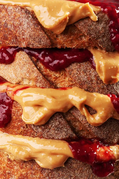 Sanduíche Manteiga Amendoim Compota Torrada Pão Tradicional Americana — Fotografia de Stock