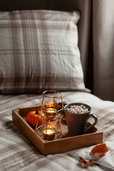 Chambre Chaleureuse Confortable Concept Hiver Automne Tasse Chocolat Chaud Sur — Photo