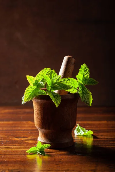 Fresh Mint Peppermint Herb Leaves Mortar — Φωτογραφία Αρχείου