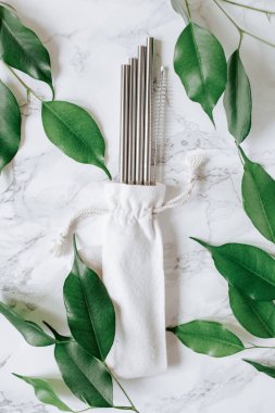 çevre dostu yeniden kullanılabilir metal içme saman. sıfır atık kavramı