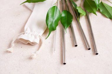 çevre dostu yeniden kullanılabilir metal içme saman. sıfır atık kavramı