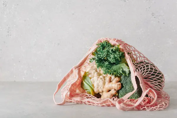 Obst Und Gemüse Wiederverwendbaren Baumwolltaschen Plastikfreies Zero Waste Konzept Stockfoto