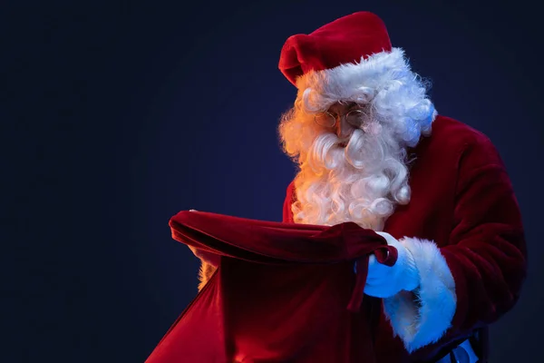 Portrait Vieux Père Noël Claus Avec Des Lunettes Sac Avec — Photo