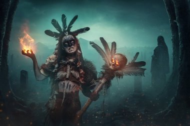 Gizemli mezarlıkta Aborjinler gibi giyinmiş kızgın kara büyücüyü vurdular..