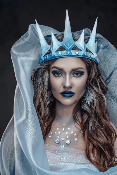 Schuss Eisjungfrau Mit Make Krone Und Mantel — Stockfoto