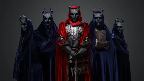 Portrait Four Members Dark Cult Leader Sword — Stok Foto