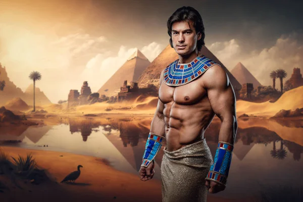 Artwork Man Naked Torso Ancient Egypt Pyramids — Stockfoto