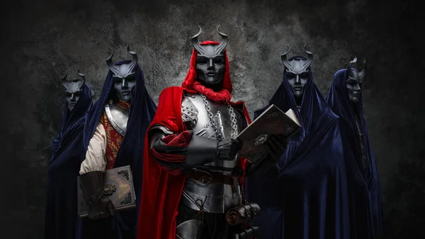 Portrait Occult Brotherhood Leader Book Dark Background — Φωτογραφία Αρχείου