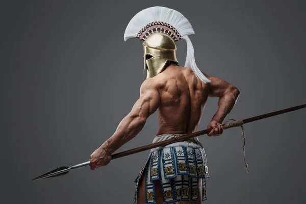 Studio Skott Isolerad Grå Bakgrund Spearman Från Antika Grekland — Stockfoto