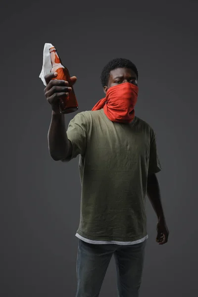 Studio Shot Isolated Gray Background Rebel Man African Ethnic — Stock Photo, Image